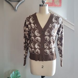 Nikkak Cardigan Sweater Brown Yin Yang Size Medium